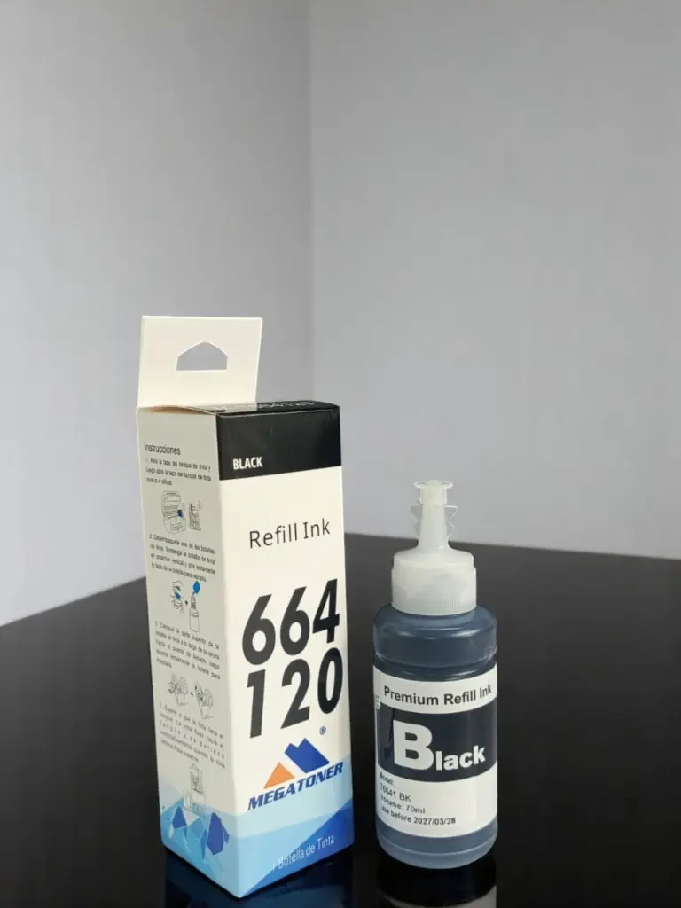 Botella de Tinta Epson 664 MEGATONER Genérico Negro (M-T664120) Compatible con Epson L220 L365 L565 (2).webp