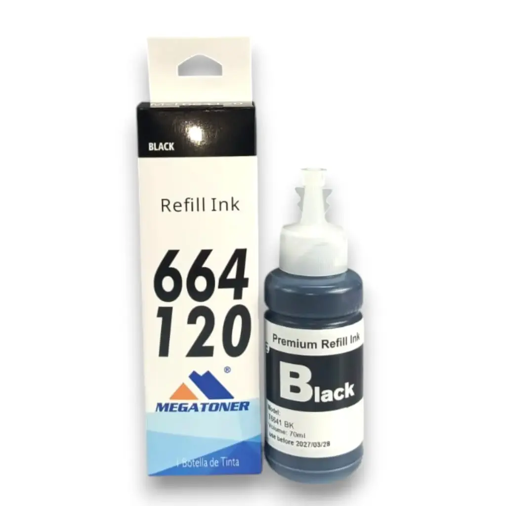 Botella de Tinta Epson 664 MEGATONER Genérico Negro (M-T664120) Compatible con Epson L220 L365 L565.webp