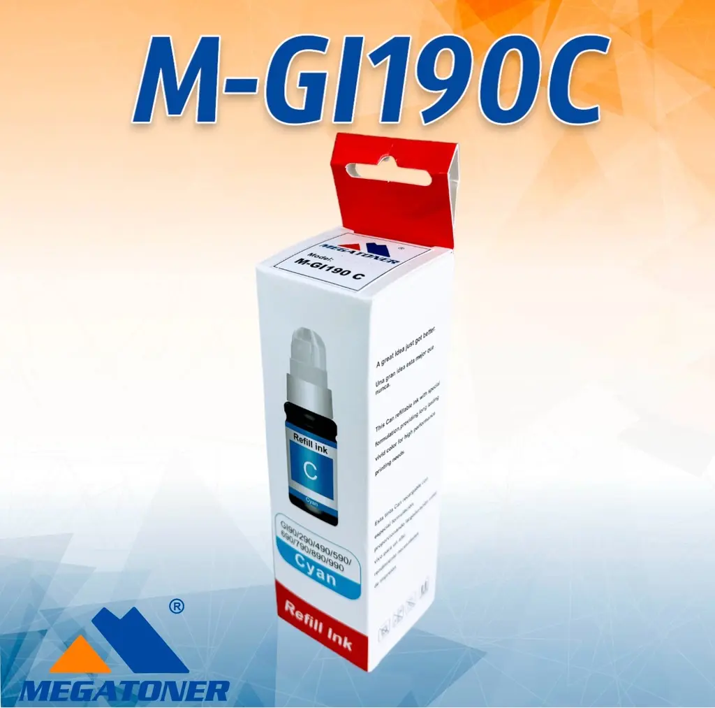 [226002] Botella de Tinta GI190 Cian Compatible con Canon G1100 G2100 G3100 G4100 | Megatoner