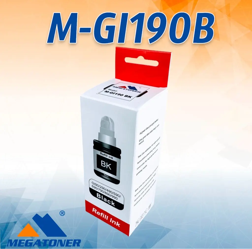 [226001] Botella de Tinta Canon GI190 Negro Compatible con G1100 G2100 G3100 G4100 | Megatoner