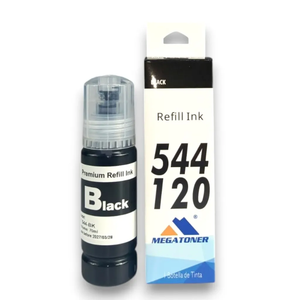 [225005] Botella de Tinta Epson 544 Negro T544120 Compatible con Epson L1110 L3110 L3150 L5190 | Megatoner