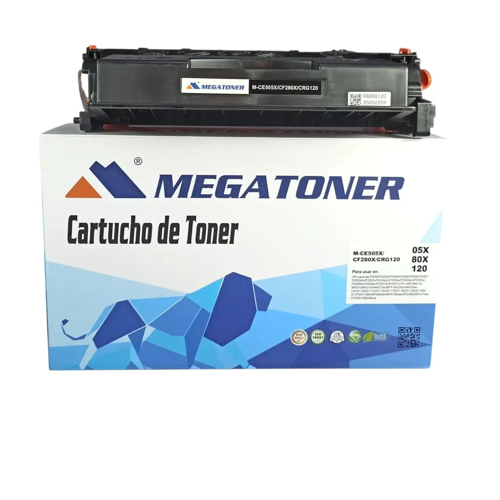 [121054] Tóner HP 05X/80X/120 Negro CE505X/CF280X/GRC120 Compatible con HP M401, M425 Canon 1120, D1150 | Megatoner