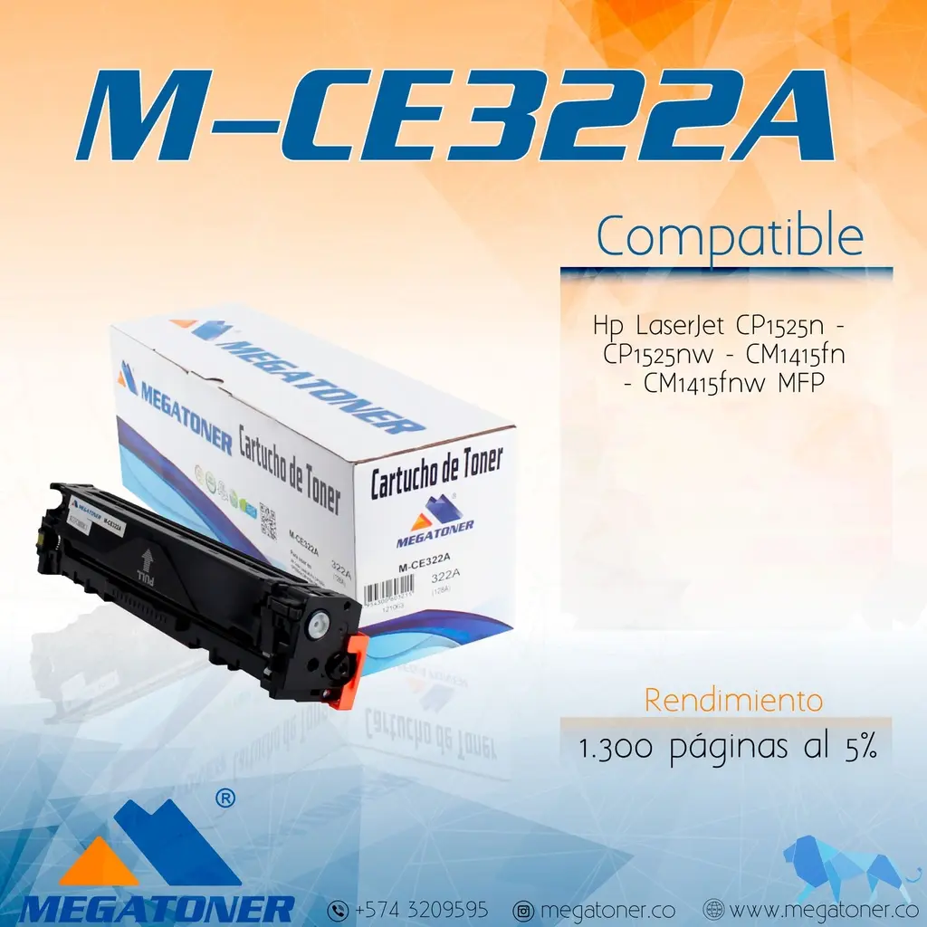 [121063] Tóner HP 128A Amarillo Con Chip CE322A Compatible con HP CM1415, CP1525 | Megatoner