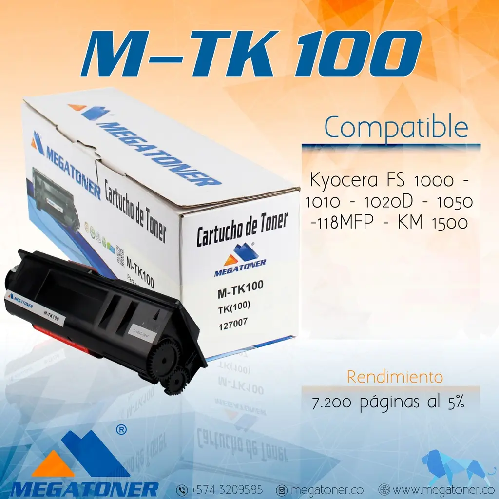 [127007] Tóner Kyocera 100 MEGATONER Genérico Negro (M-TK100) Compatible con Kyocera FS1000 FS1010 FS1018MFP FS1020 FS1050 FS1118 KM-1500 KM-1820 | Megatoner