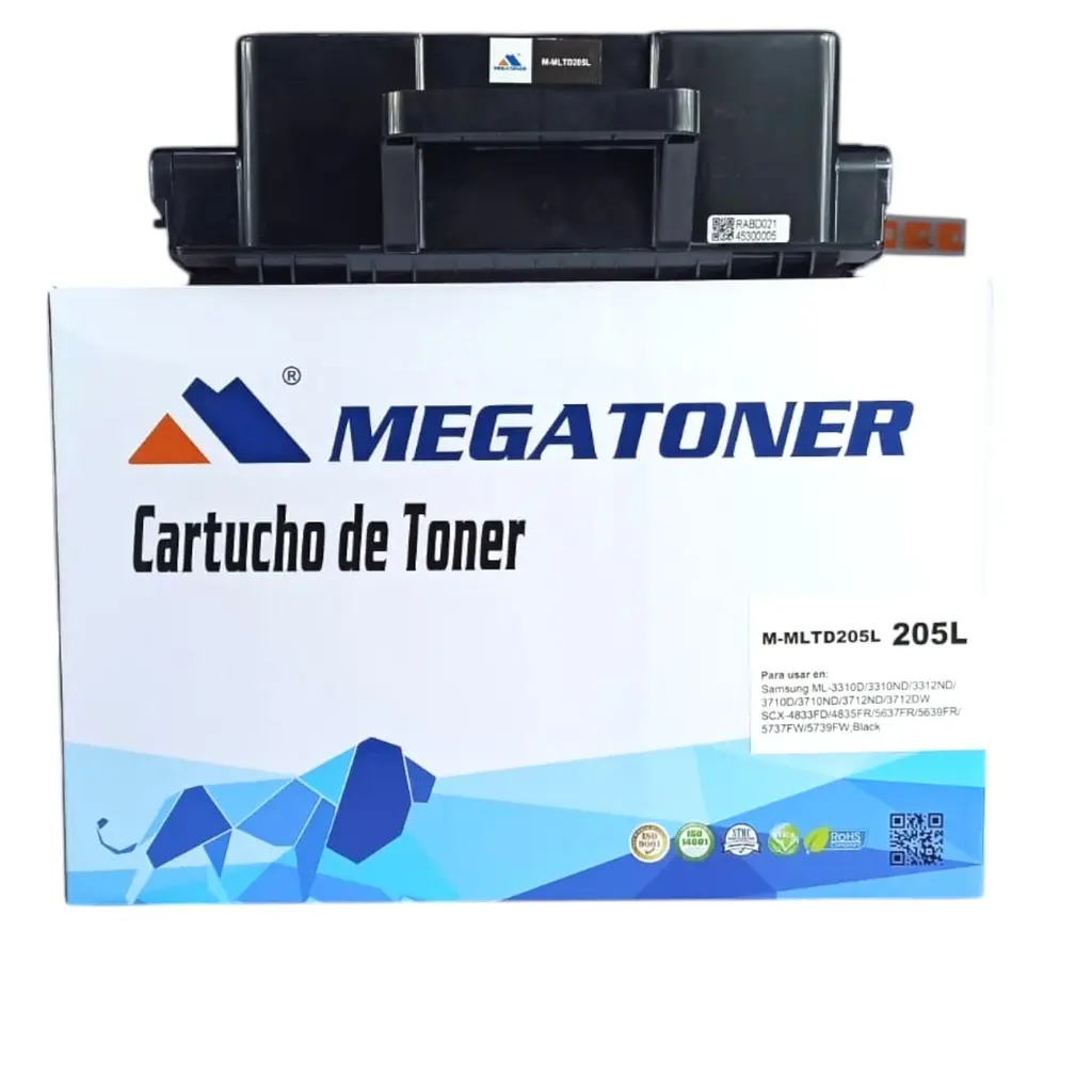 [124008] Tóner Samsung 205L Negro MLTD205L Compatible con Samsung ML-3310, ML-3312, ML-3710, ML-3712, SCX-4833, SCX-5637, SCX-5737 | Megatoner
