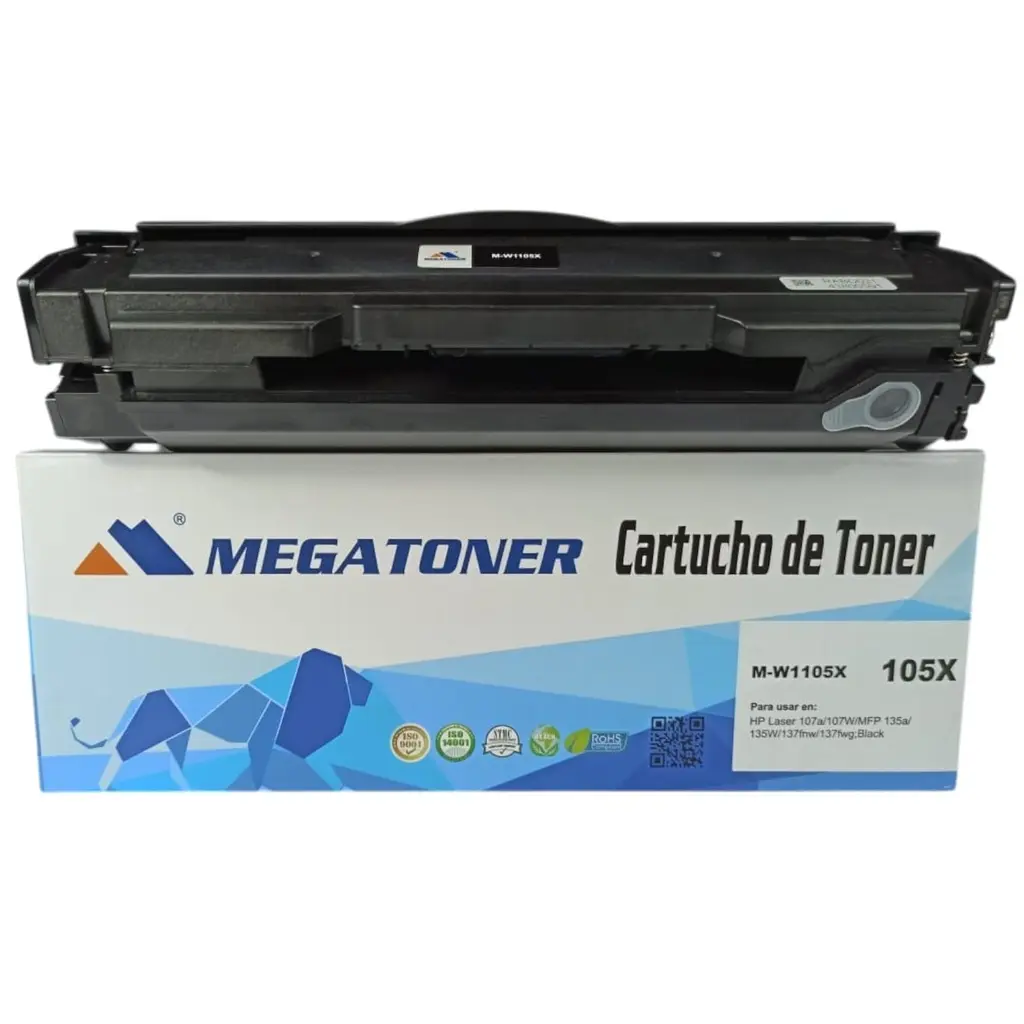 [121002] Tóner HP 105X Negro con chip W1105X Compatible con HP 107, 135, 137 | Megatoner