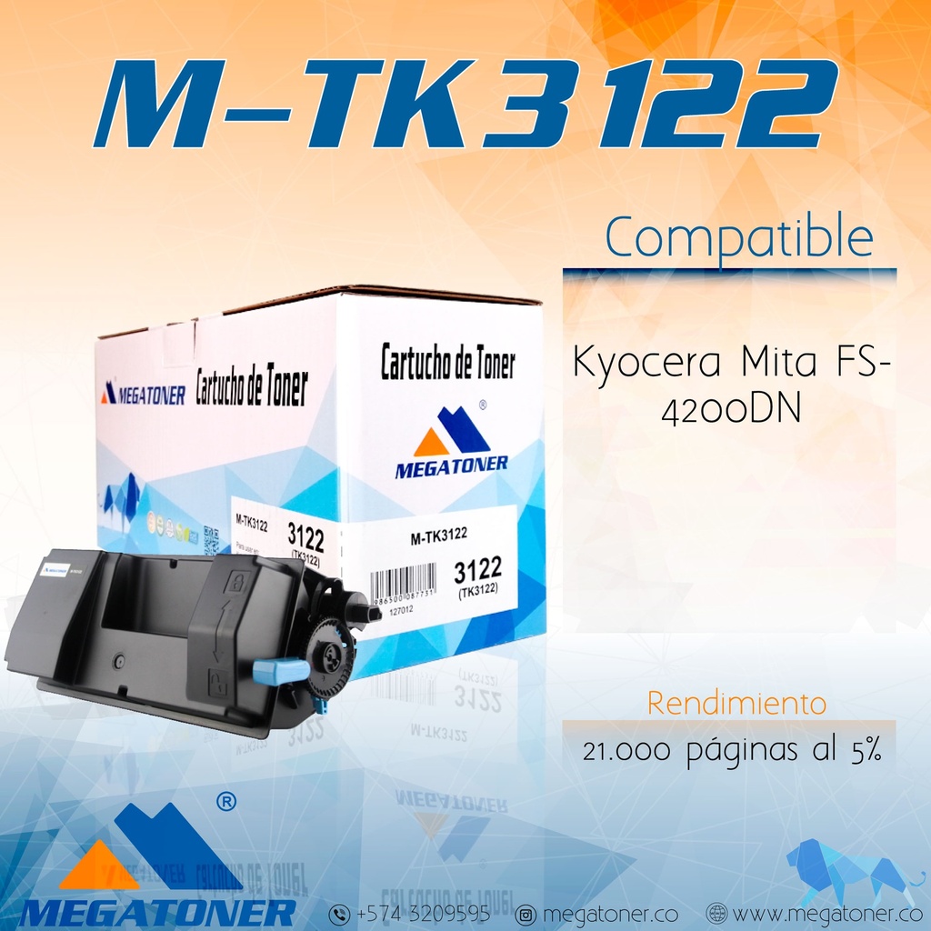 Cartucho de Tóner MEGATONER M-TK3122 Compatible con Kyocera (FS-4200)