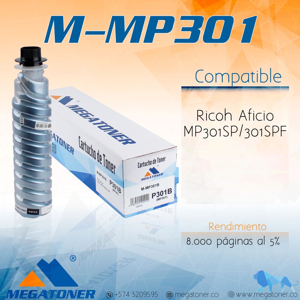 Cartucho de Tóner MEGATONER M-MP301 (301) Compatible con Ricoh (Aficio MP301)