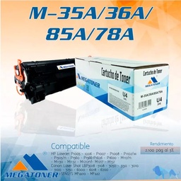 Cartucho de Tóner MEGATONER M-35A/36A/85A/78A (U4) Compatible con HP (M1120, M1210, M1522, P1000, P1100, P1500)